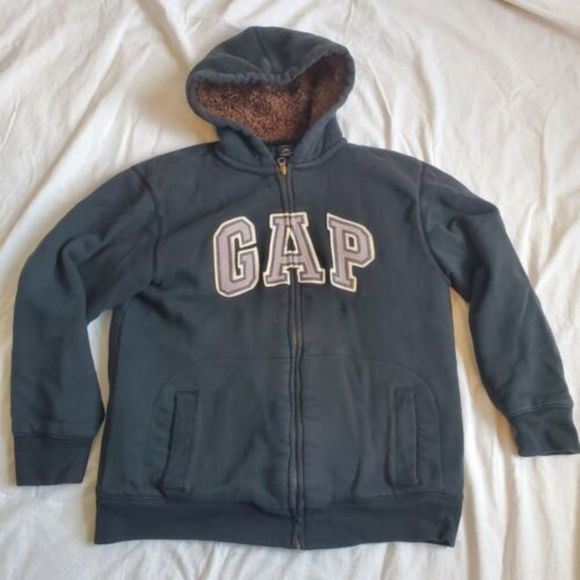 GAP Youth Size 2XL XXL Logo Zip Heavy Black Fur Hoodie - Picture 12 of 12